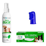 Kit Gel Dental + Spray Bucal + Escova Dedeira Pet Clean