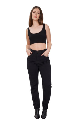 Jeans Mom Rigido Negro Marca Striven Indi