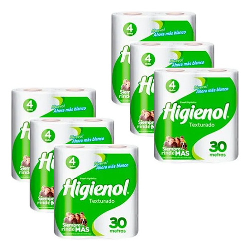 Papel Higiénico higienol Texturado 30mts X4 (bolsón X6)  