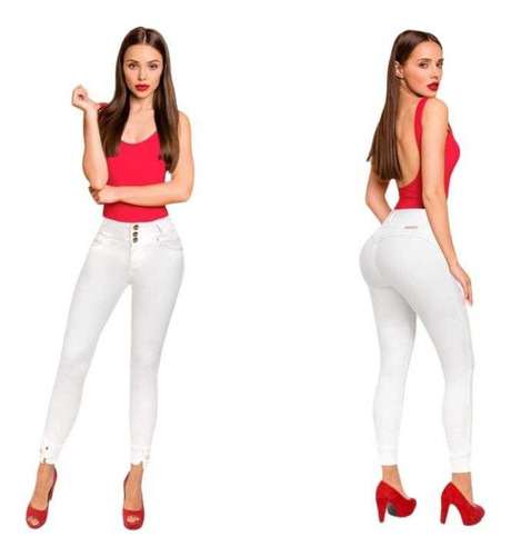 Jeans Mujer Colombiano Ruby Blanco Levantapompas