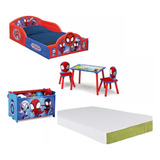 Set Infantil Cama Mesa Con Sillas Baul Y Colchon Spidey 