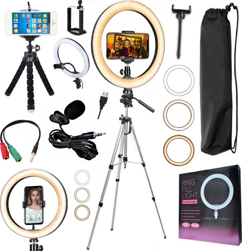 Kit Youtuber Lapela Tripé 1,30m + Luz Iluminador Ring Light