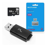 Cartão Memória Microsd 64gb Pendrive Usb Multilaser Mc164