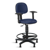Cadeira Caixa Alta Balcao Secretaria C/ Braco Rv Azulescuro