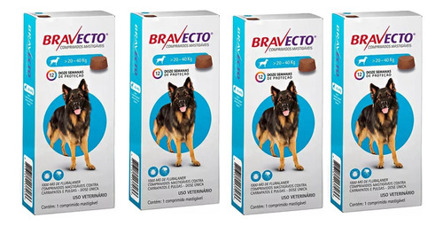 Kit 4 Bravecto Antipulgas Carrapato Para Cães 20 A 40 Kg