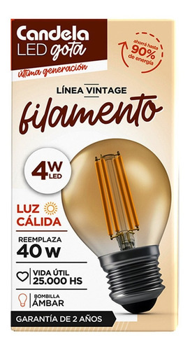 Lámpara Led Candela Filamento Gota 4w Cálida Ambar