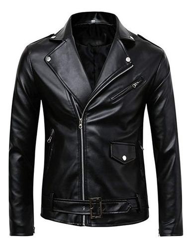 Chaqueta De Cuero Motera De Corte Slim Negra