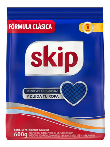 Jabón En Polvo Skip Fórmula Clásica Biodegradable Bolsa  600 g