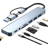 Adaptador Usb C Hub Tipo C, 8 En 1 Multipuerto, Usb 3.0, Sd Gris