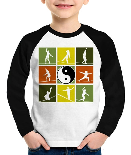 Camiseta Raglan Infantil Slackline Pop Art Manga Longa