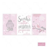 Placa Infantil Quarto Bebe Menina Passarinho Gaiola Nuvens