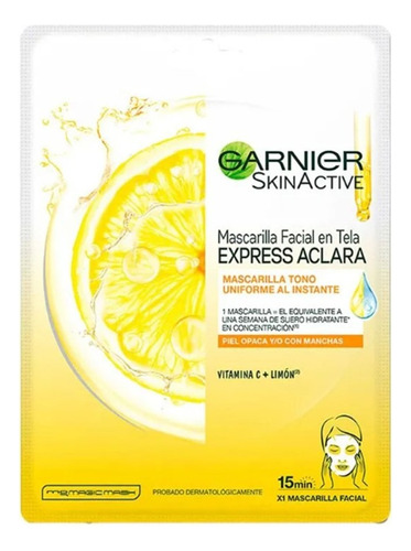 Mascarilla Facial En Tela Garnier Skin Active Express Aclara