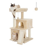 Cama Para Gato Casita Dual Con Rascador 86cm De Altura_beige