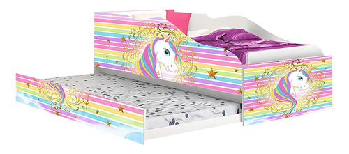 Cama Solteiro C/ Auxiliar Unicornio-3 Infantil C/  1 Colchão