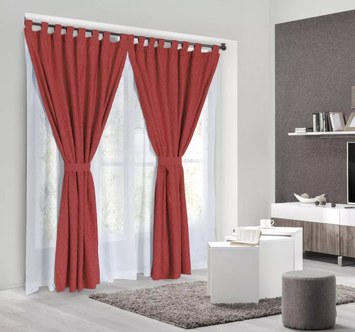 Juego Cortinas Ambiente Living Comedor Madras Pesada 2 Paños