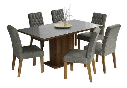 Juego Comedor Mesa Tablero Vidrio 6 Sillas Geórgia Madesa Mg Color Marron/gris/plata