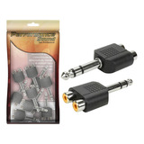 Adaptador P10 Do 2 Jack Rca Fêmeas Em 1 P10 Macho Pix 003-0675 Preto - Kit De 10 Unidades