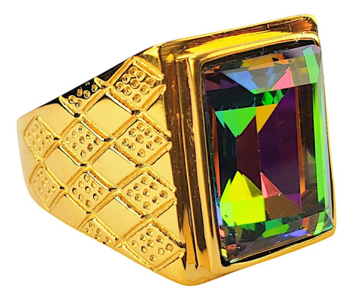 Anillo Tesoro Dorado Ópalo De Cristal Acero Inoxidable A1024