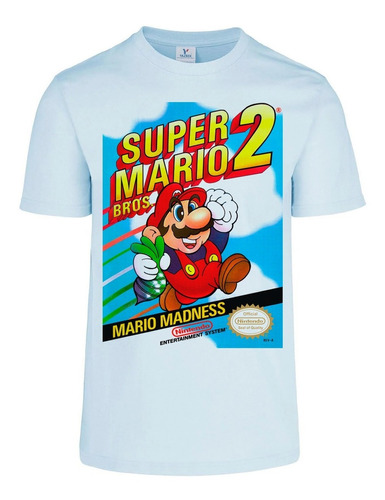 Playera Super Mario Bros 2 Nes Mario Madness Azul Celeste