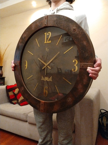 Reloj De Pared Grande Vintage De 67cm Color Oxido
