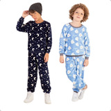 4 Peças De Pijama Fleece Infantil 2 Blusas + 2 Calças Kit