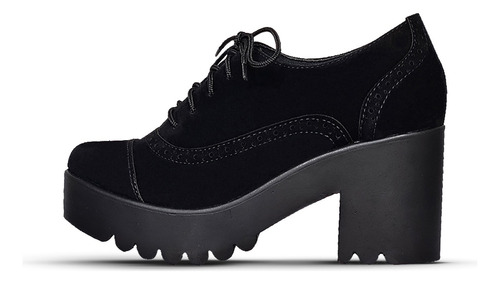Sapato Feminino Oxford Tratorado Camurça Preto