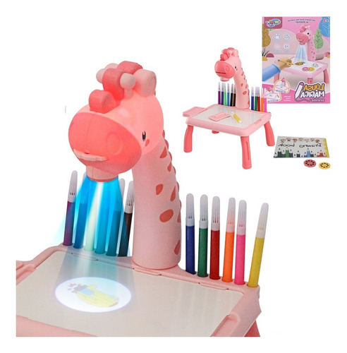 Mesa Lousa Mágica Infantil Com Projetor Desenho Girafa Rosa