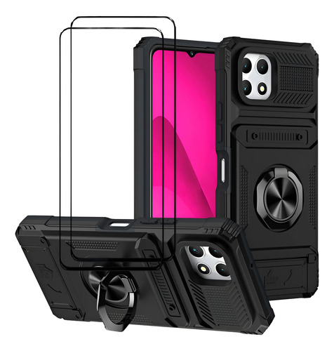 Funda Mica Para T-mobile Revvl 7 5g + 2 Micas Soporte Insertar Tarjeta Anti-caída Caso Del Protector De Visualización De Templado De Grado Militar | MercadoLibre