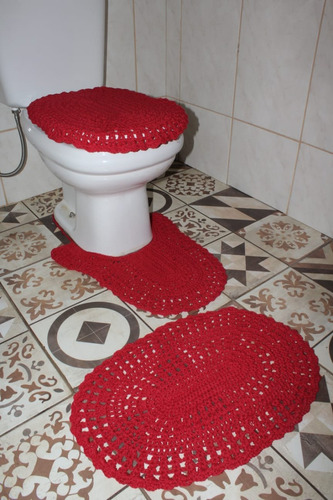 Tapete Jogo Kit Para Banheiro Em Crochê Cru Especial 