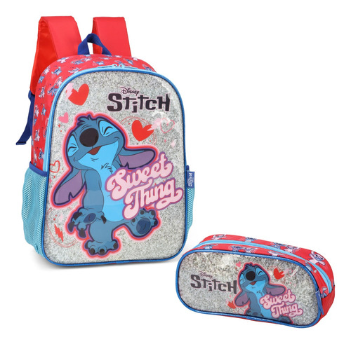 Kit Escolar Estojo Mochila De Costas Disney Lilo Stitch