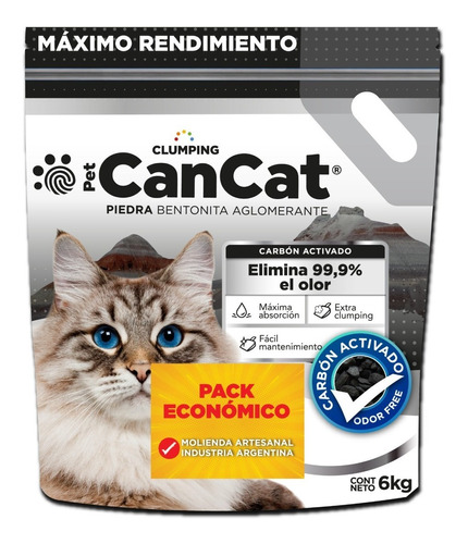 Piedras Sanitarias Cancat Bentonita Carbon Activo X 6 Kg