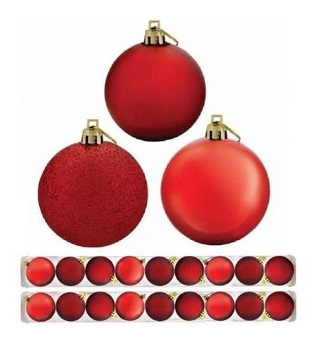30 Bolas De Natal Mista Vermelha Fosca 4cm Pendente Árvore