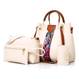 Set 4 Bolsas Mujer Moda Cartera Crossbody Tote Hobo Hombro Color Beige