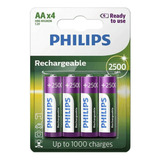 Pilha Recarregável 4x Aa Philips 2500mah 1.2v (r6b4rtu25/97)