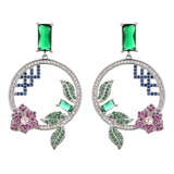 Aretes Rosa Flor Amor Corazón Angel Cristal Mamá Novia Mujer