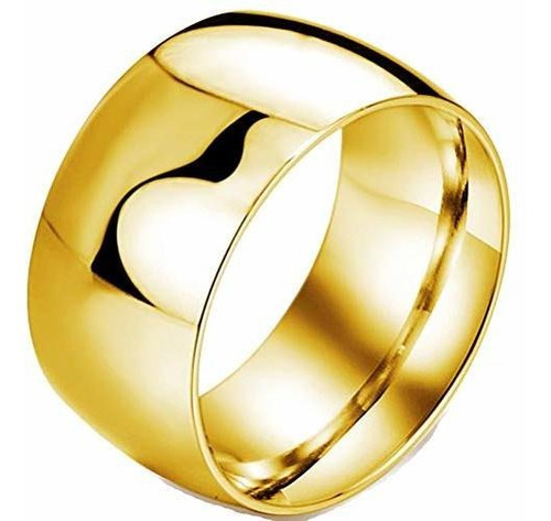 Mens 12mm Classic Gold Wedding Engagement 316l Anillo De