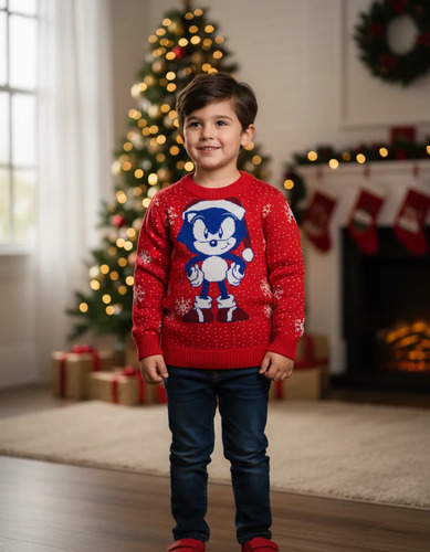 Suéter Navideño Tejido Mod. Sonic Niños 2 A 6 Años | Envío gratis