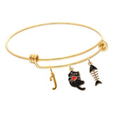 Pulsera Gato Corazón Esqueleto Pez Dije Letra Inicial Acero