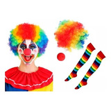 Kit Accesorios Peluca Payaso Clown Fiesta Disfraz Animación Colores Multicolor Niño Adulto Nariz Roja