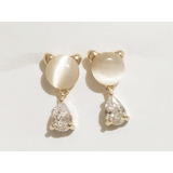 Aretes Gato Oro Laminado Cristales Swarovski Diamond