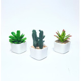 Kit 3 Vasinhos Com Plantinha Suculenta Artificial Decorativo