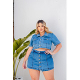 Arrase No Look Conjunto Jeans Short-saia E Jaqueta Exclusivo