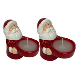 Kit 02 Velas Castiçais Papai Noel Decoração Cerâmica Natal