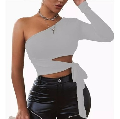 Blusa Crop Top Nudo Lateral De Un Hombro