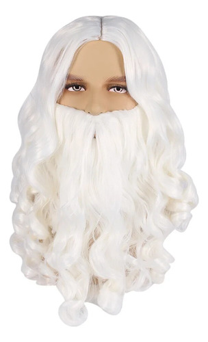 Set De Peluca De Papá Noel  Pelo Rizado Sintético Blanco