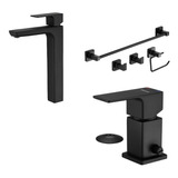 Griferia Negra Lavatorio Bidet Con Accesorios Cube Piazza