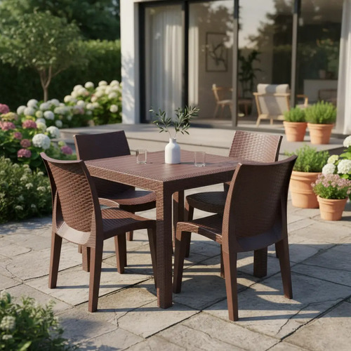 Mesa Quadrada Rattan Área De Lazer Com Furo Ombrelone