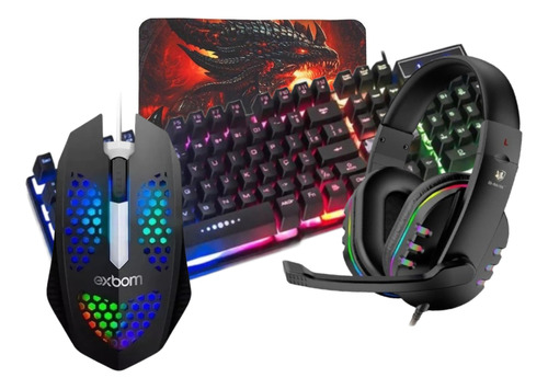 Kit Gamer Teclado E Fone Com Led + Mouse Led E  Mouse Pad