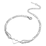 Tobillera Pulsera Mujer Corazón Alas Acero Plata Amor Trendy