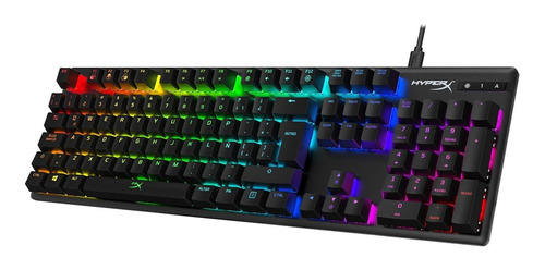 Teclado Gamer Hyperx Alloy Origins Qwerty Red Español Latinoamérica Color Negro Con Luz Rgb